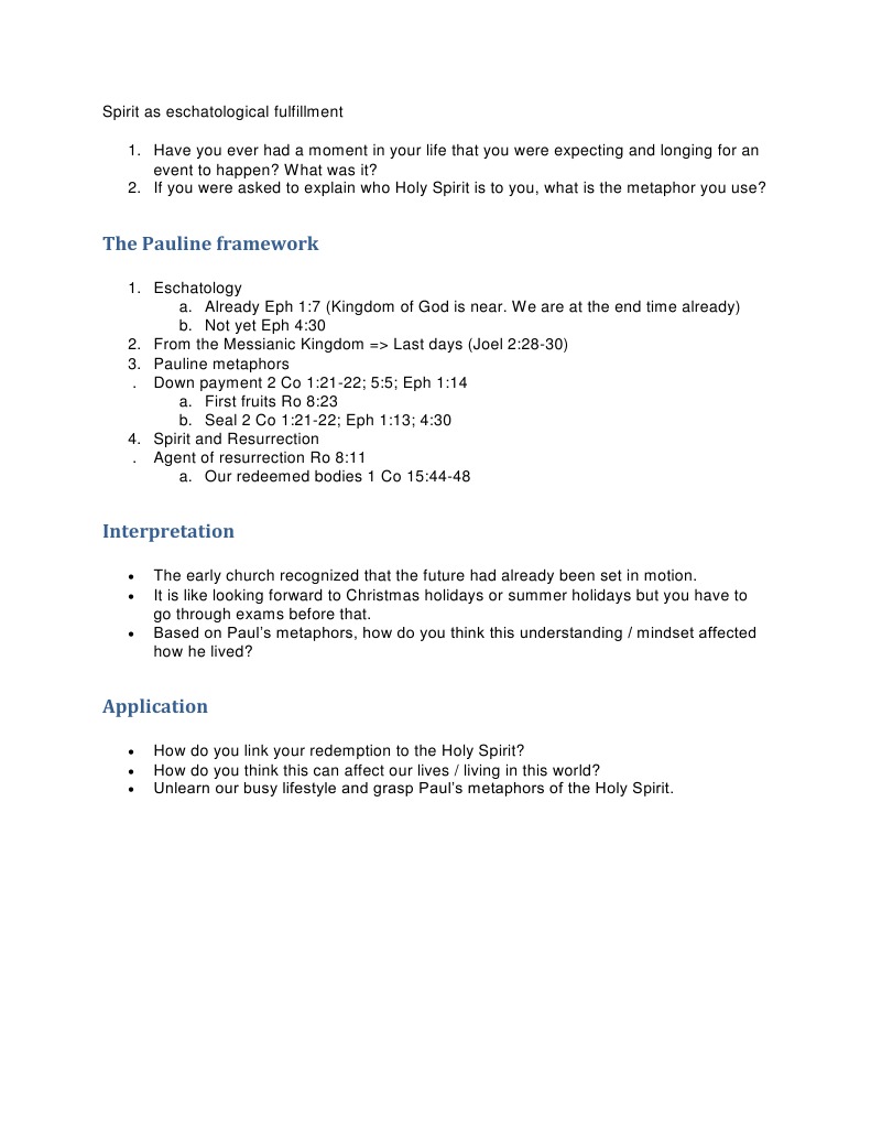Holy Spirit as Down Payment in Paul | PDF | Eschatology | Epistle To ...