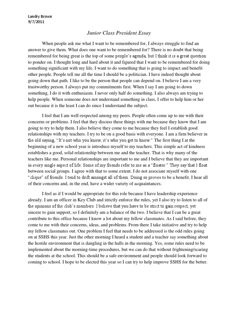 essay about class president