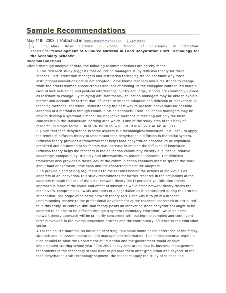 Sample Recommendations | PDF | Innovation | Theory