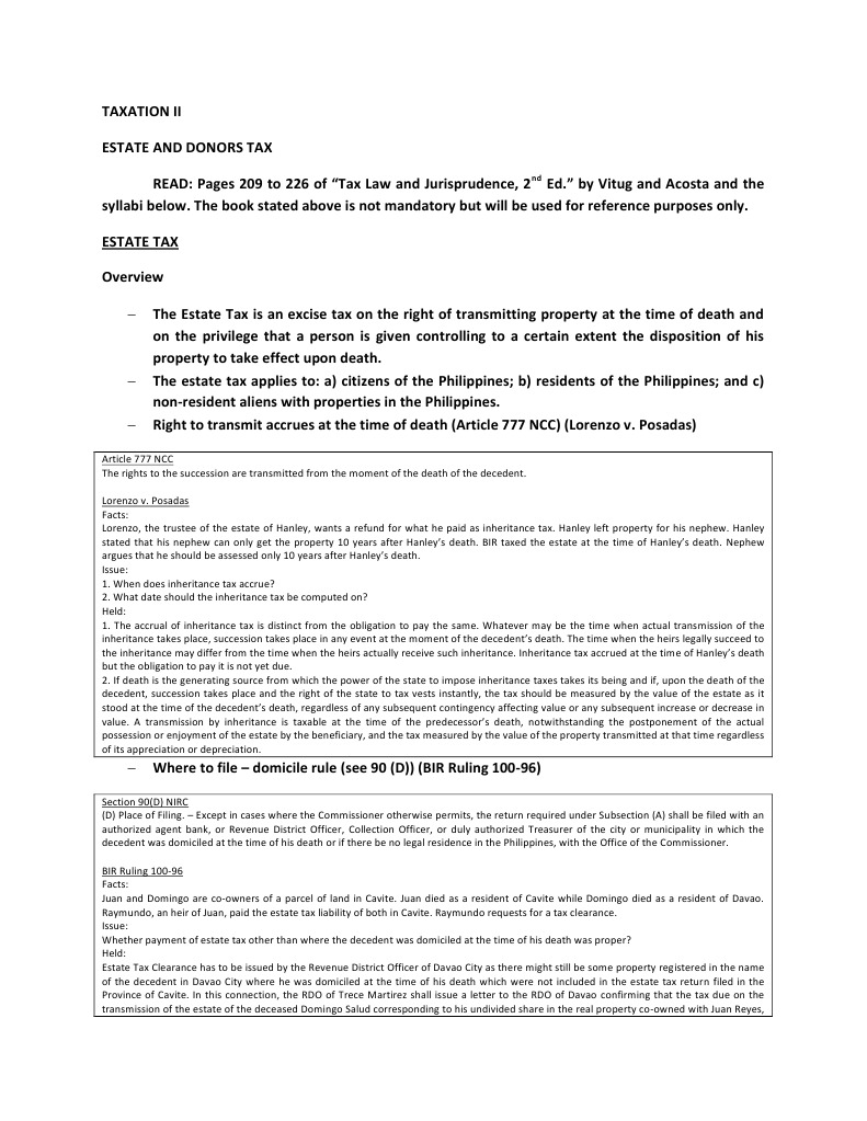 Estate and Donors Tax Overview | PDF | Estate Tax In The United States ...