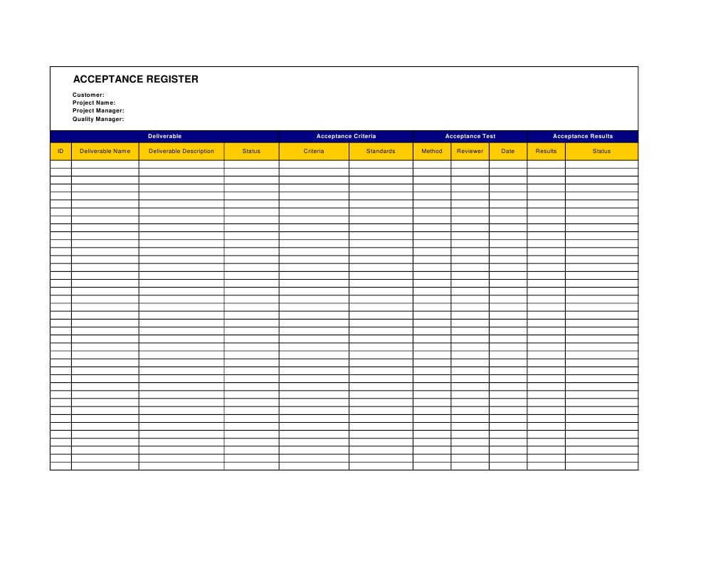 Execution Template - Acceptance Register | PDF
