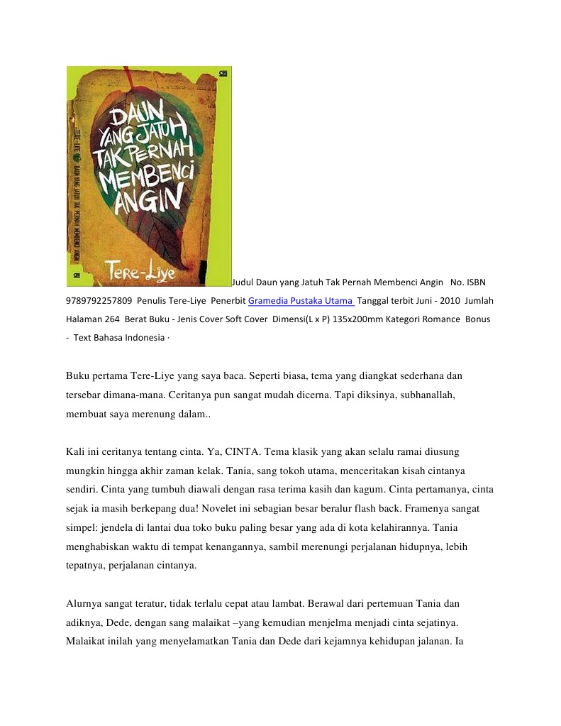 Judul Daun Yang Jatuh Tak Pernah Membenci Angin Pdf