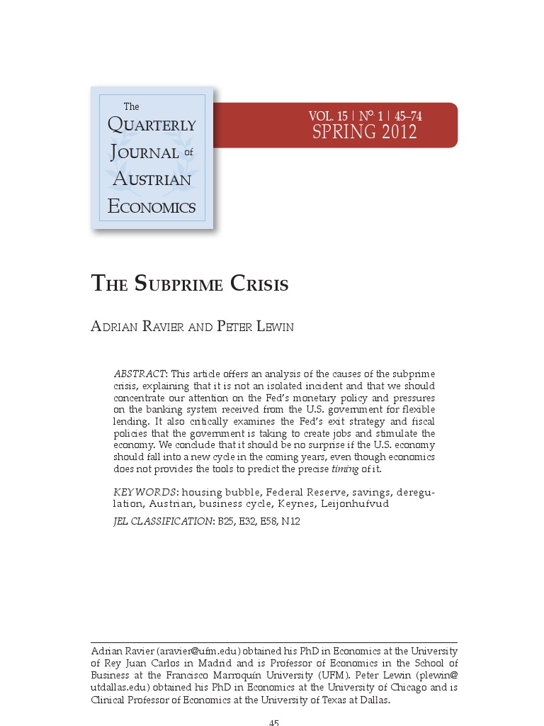 Mortgage Crisis on Money Supply