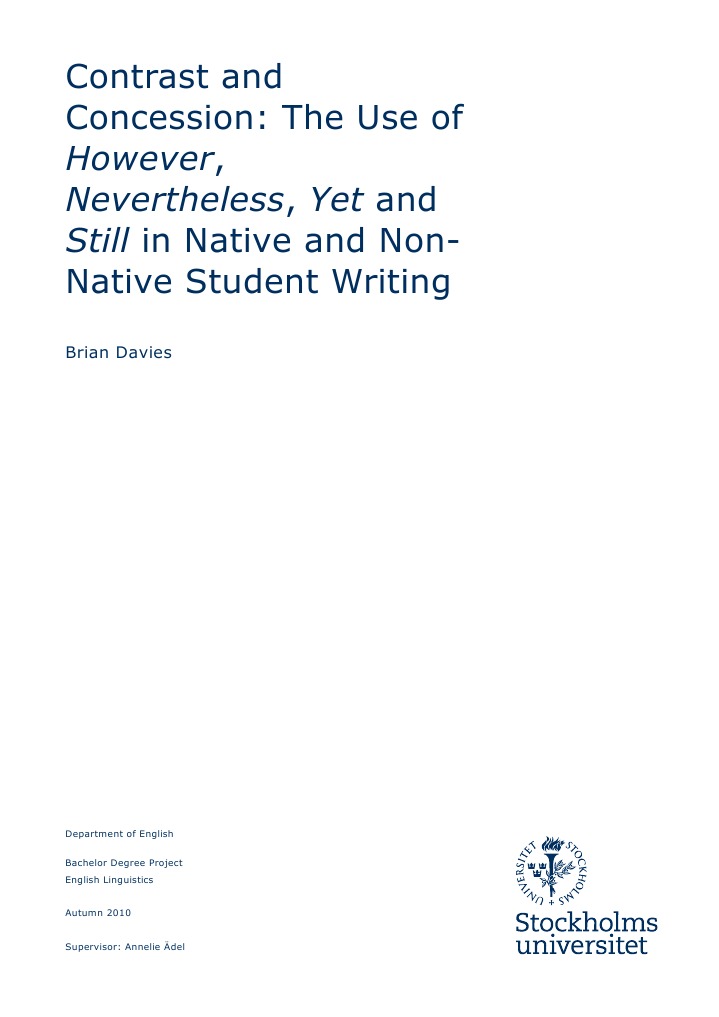 Contrast Markers in Student Writing | PDF | English Language | Adverb