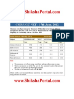 Cut-Off CSIR UGC NET - June 2012