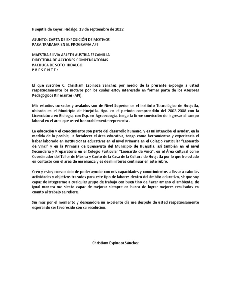 Carta Exposicion de Motivoss
