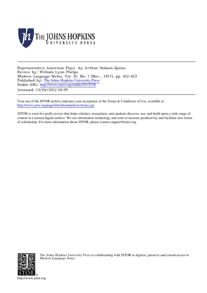 A Review of Representative American Plays by Arthur Hobson Quinn A Valuable Collection of