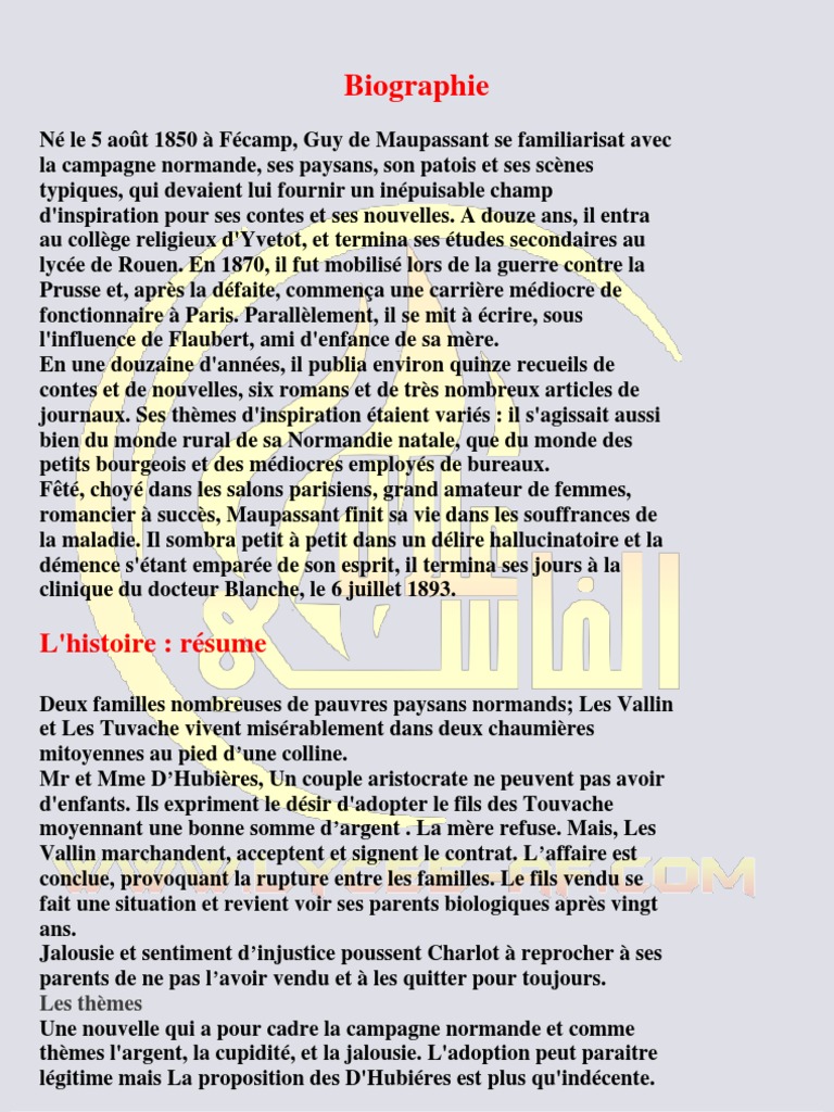 Aux Champs Guy De Maupassant Fiche De Lecture Résumé de Aux Champs | PDF