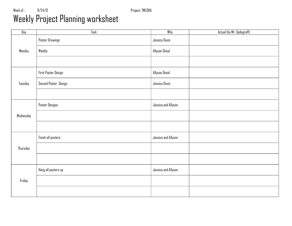 TWLOHA Weekly Project Plan 9/24/12 | PDF