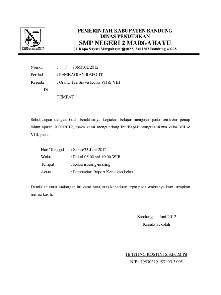 Surat Undanga Pembagian Raport | PDF
