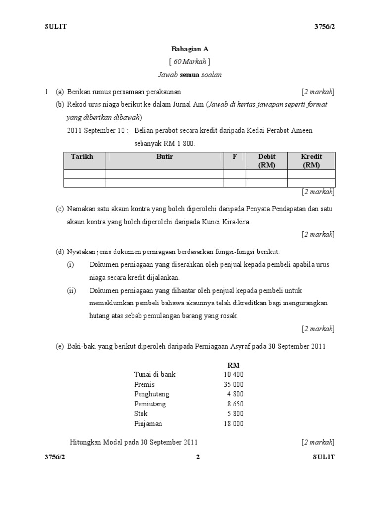 Peperiksaan Akhir Tahun 2011 Kertas 2 Prinsip Perakaunan Tingkatan 4 Pdf