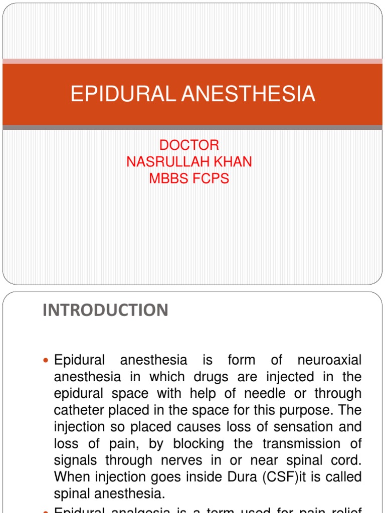 Epidural Anesthesia Pdf Anesthesia Pain