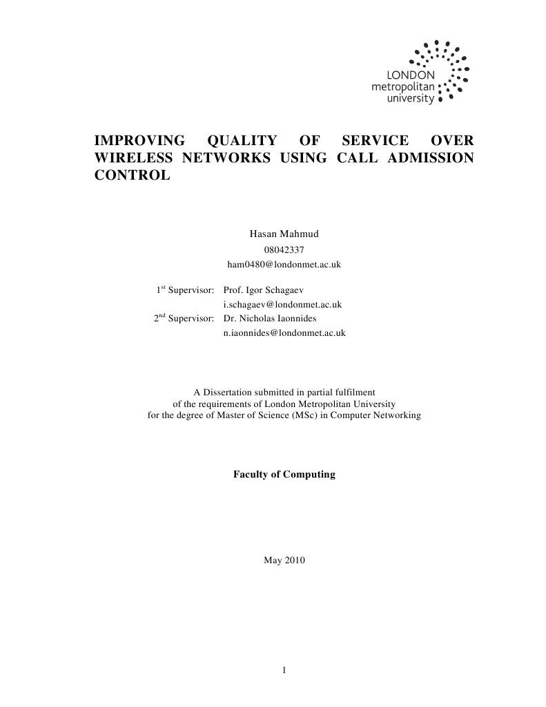 Improving Quality of Service Over WIRELESS NETWORKS USING CALL ...