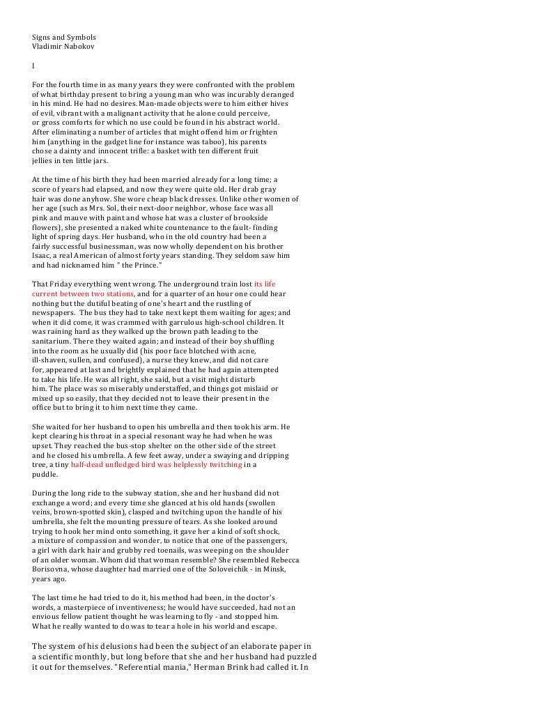 Signs and Symbols Vladimir Nabokov