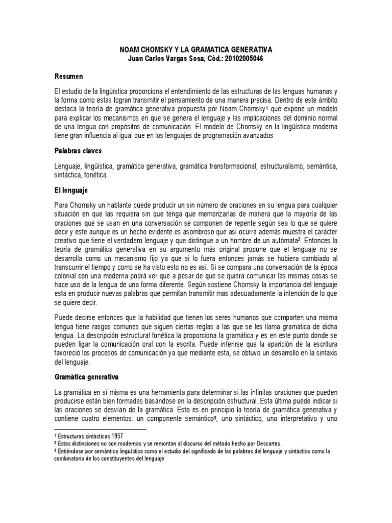 Chomsky Noam Y La Gramatica Generativa Pdf Noam Chomsky Sintaxis