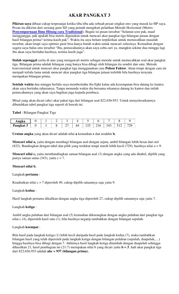 Contoh Soal Cerita Akar Pangkat 3 Dan Penyelesaiannya