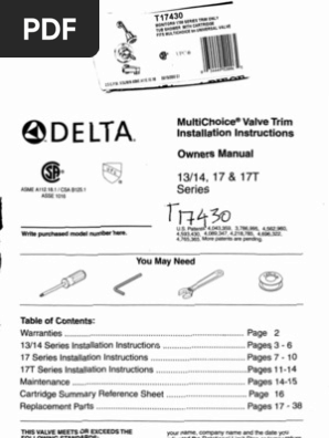 Delta Shower Valve Installation Manual 17 17t