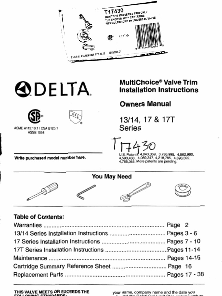 Delta Shower Valve Installation Manual 17 17t