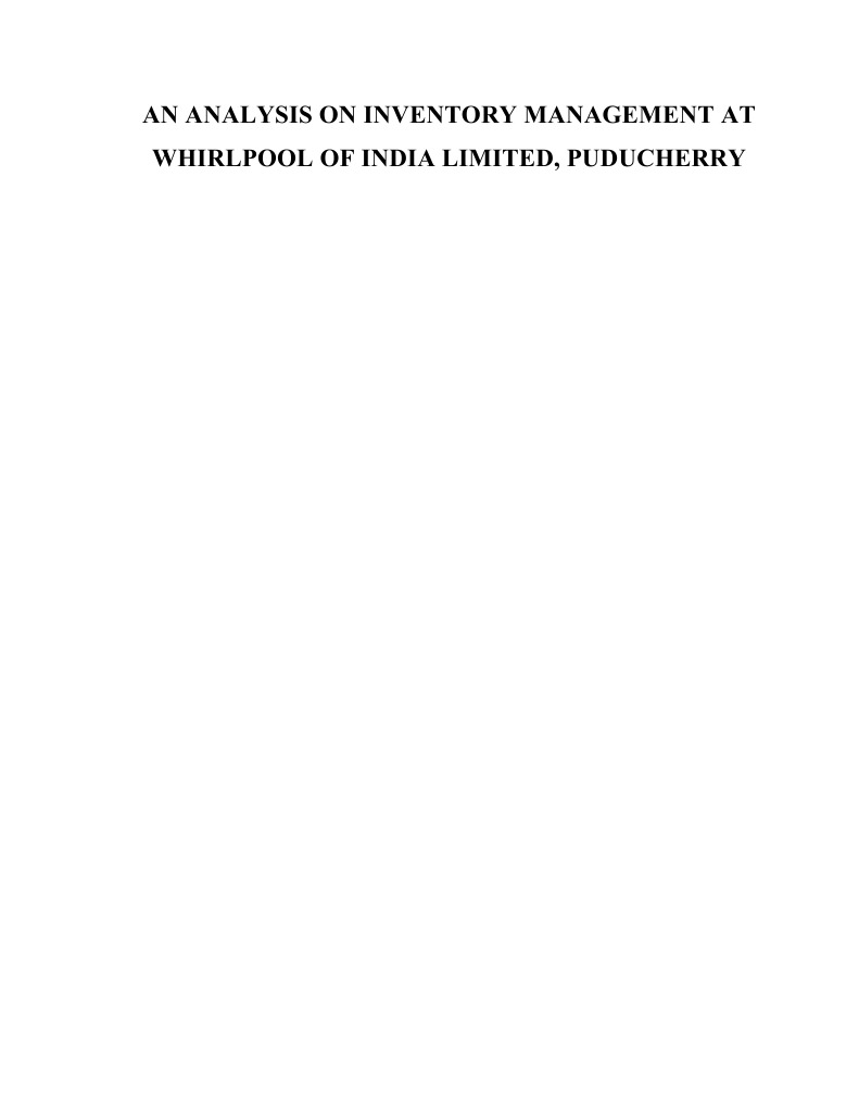 Whirlpool Inventory Analysis | PDF