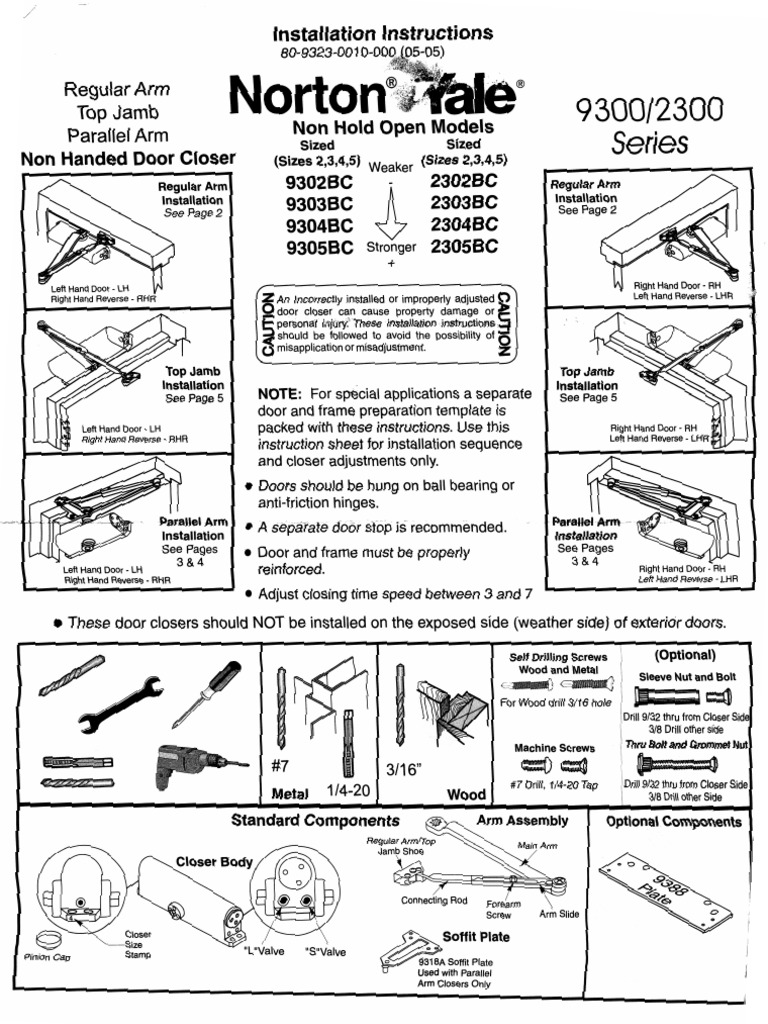 Owners Manual Norton Yale 9300 2300 Door Closer Computing And Information Technology Business
