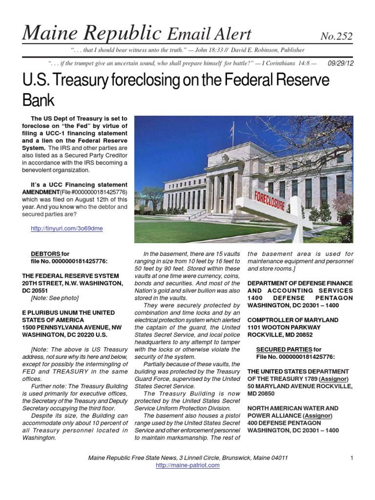 U.S. Treasury Moves to Foreclose on Fed | PDF | United States Secret ...