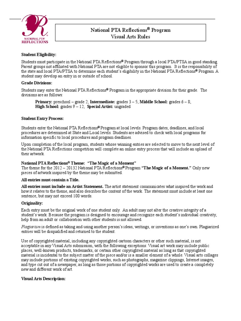 2012 Reflections - Visual Arts Rules | PDF | Translations | Communication
