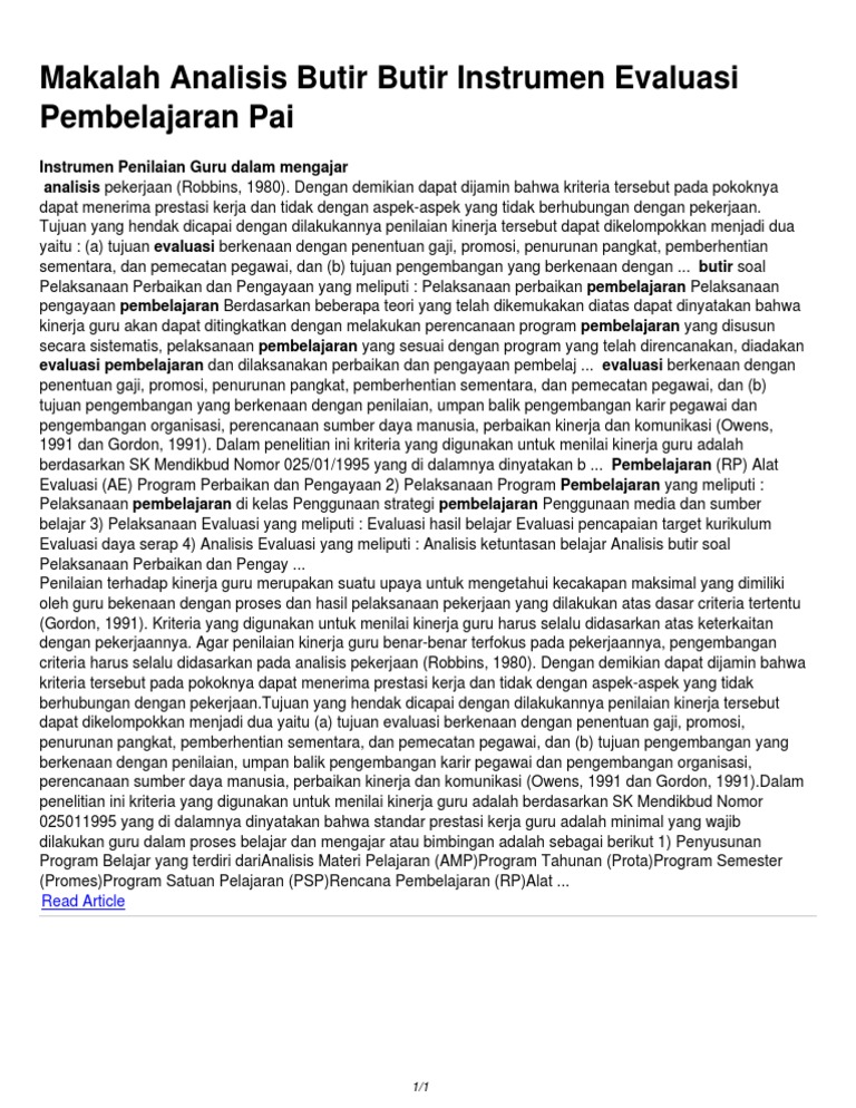 Makalah Analisis Butir Butir Instrumen Evaluasi Pembelajaran Pai