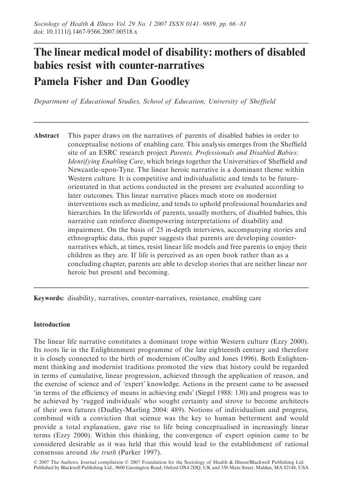 The Linear Medical Model of Disability PDF Narrative Disability