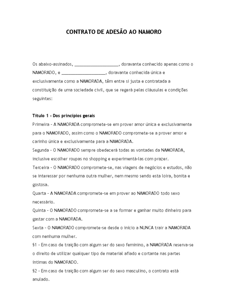 CONTRATO DE ADESÃO AO NAMORO