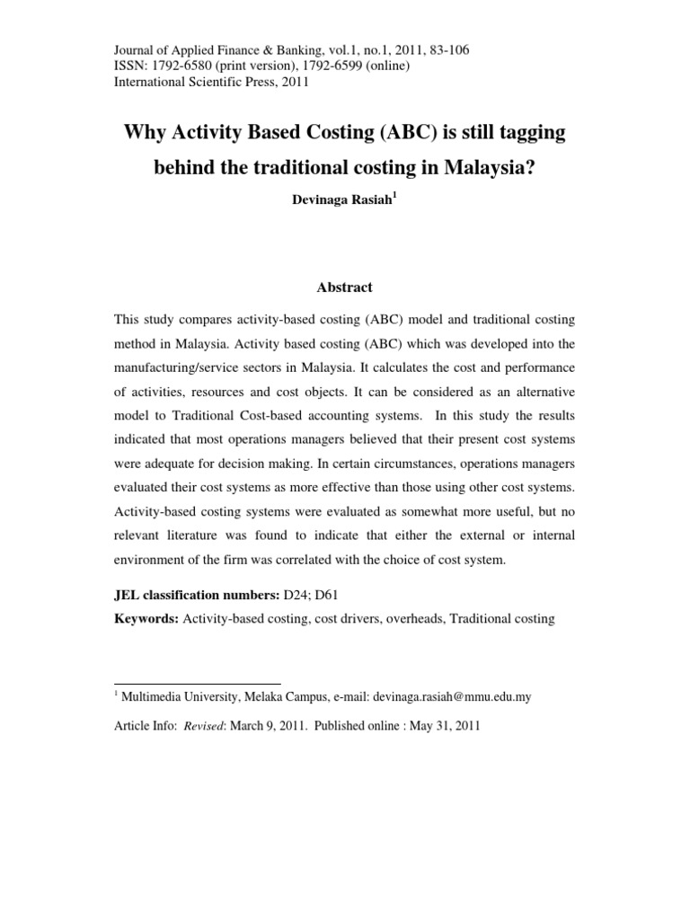 Activity Based Costing (ABC) in Malaysia | PDF | Cost Accounting ...