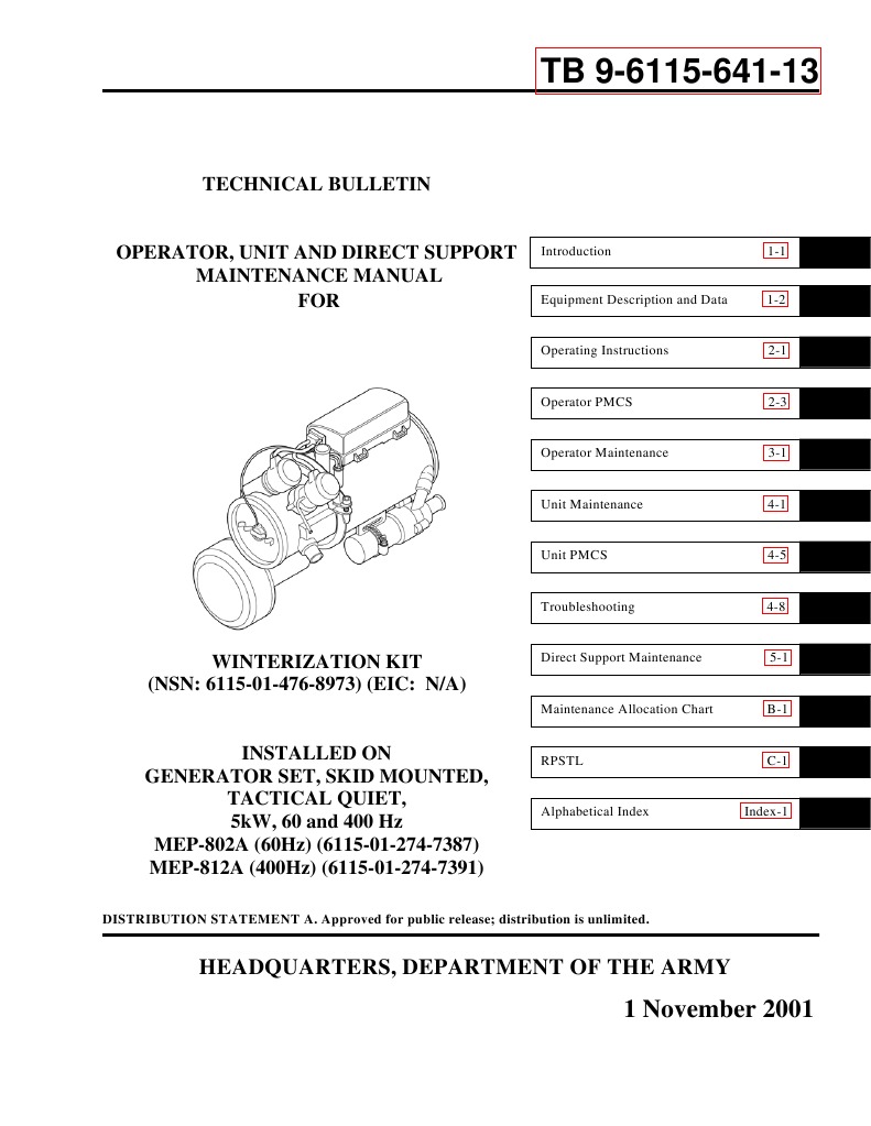 MEP 802A Winterization Kit Manual TB9 6115 641 13 Troubleshooting Hvac Free 30day Trial