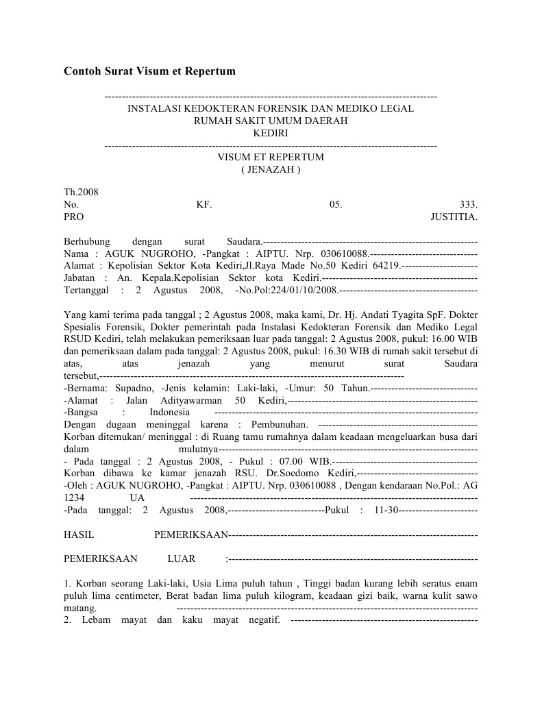 Contoh Surat Visum Et Repertum PDF