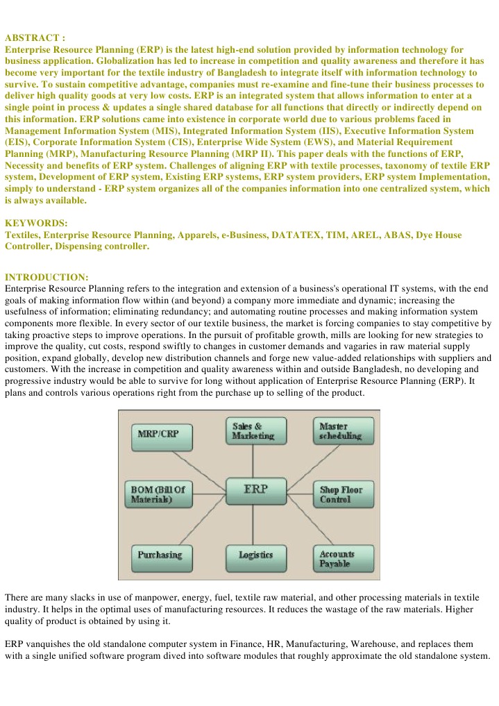 Erp Used in Textile Industry | PDF | Enterprise Resource Planning ...