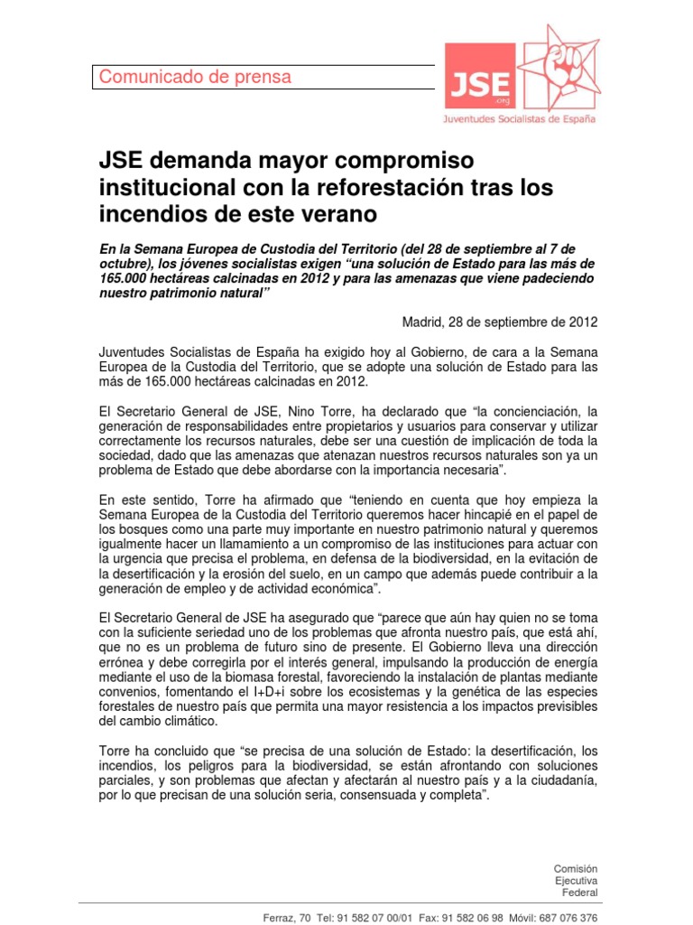 Nota de Prensa JJSS Semana Europea Custodia Territorio | PDF