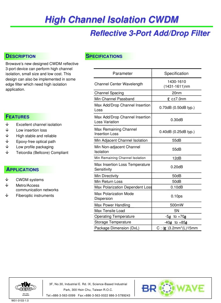 High Isolation 3-Port CWDM Filter | PDF | Technology & Engineering