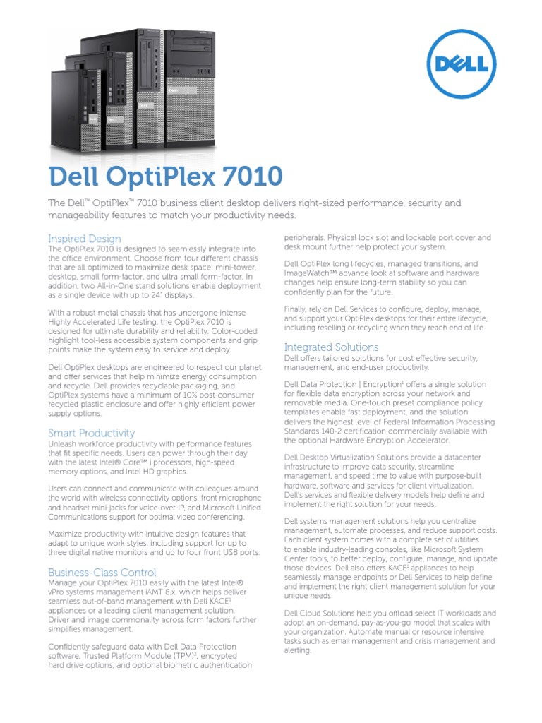 Dell Optiplex 7010 Spec Sheet | Multi Core Processor | Central ...