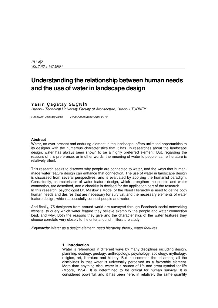 Understanding The Relationship Between Human Needs and The Use of Water ...