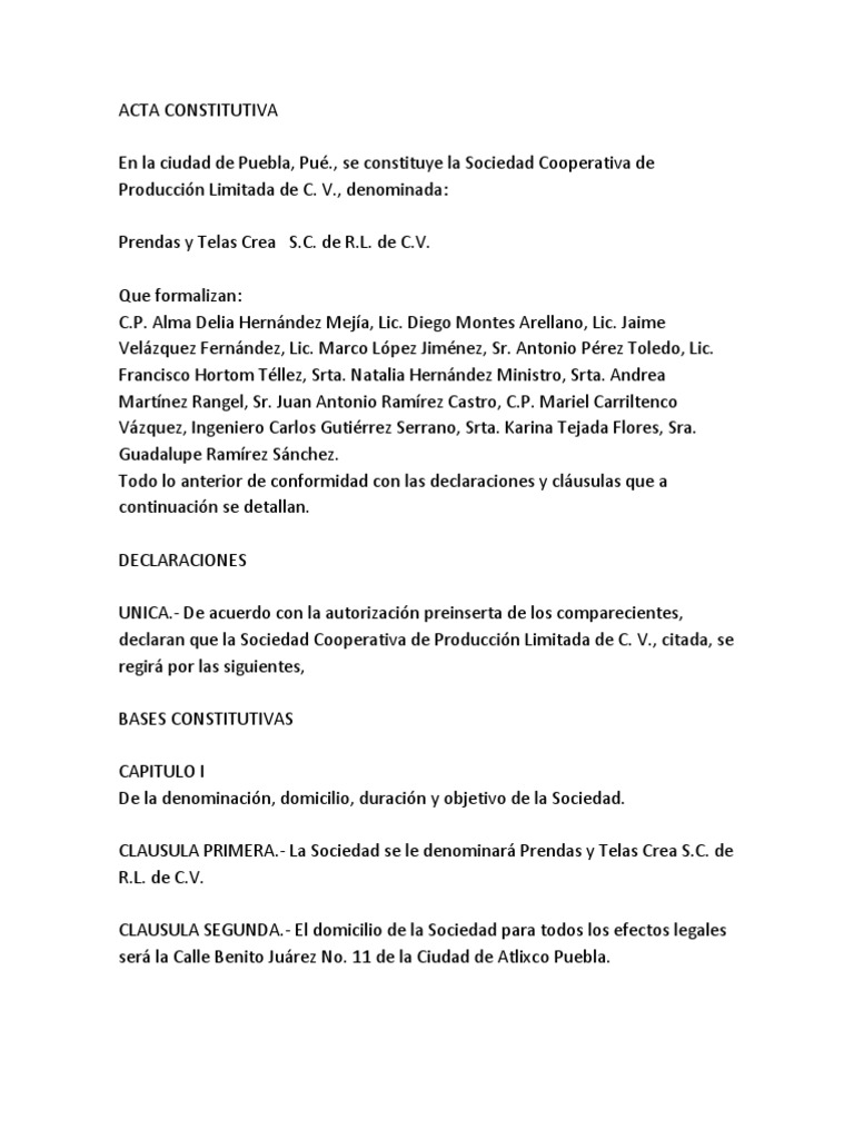 Modelo Acta Constitutiva . 3 | PDF | Cooperativa | Liquidación