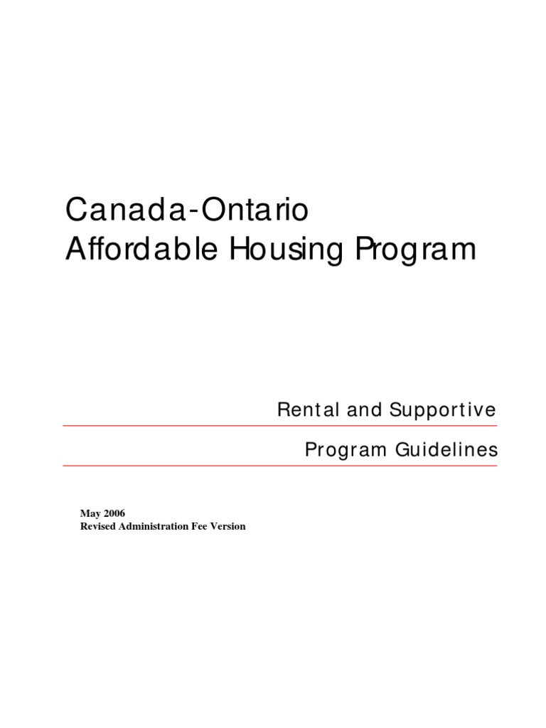 CanadaOntario Affordable Housing Program Rental and Supportive