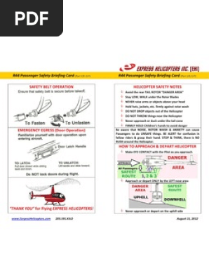 R44 Passenger Safety Briefing Card | PDF | Helicopter | Seat Belt