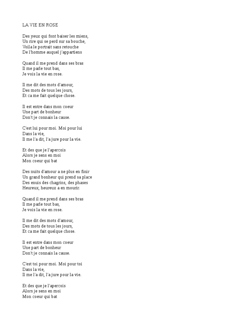 La Vie En La Rose Letra Letra La Vie en Rose | PDF