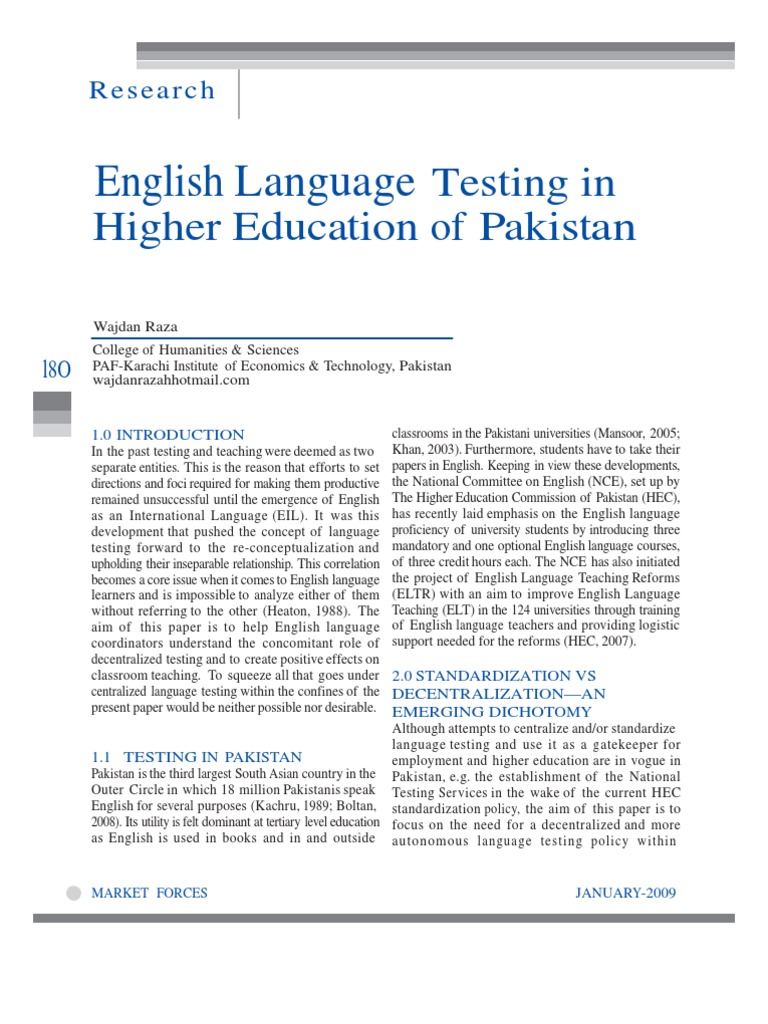 English Language Testing in Pakistan | PDF | English As A Second Or ...