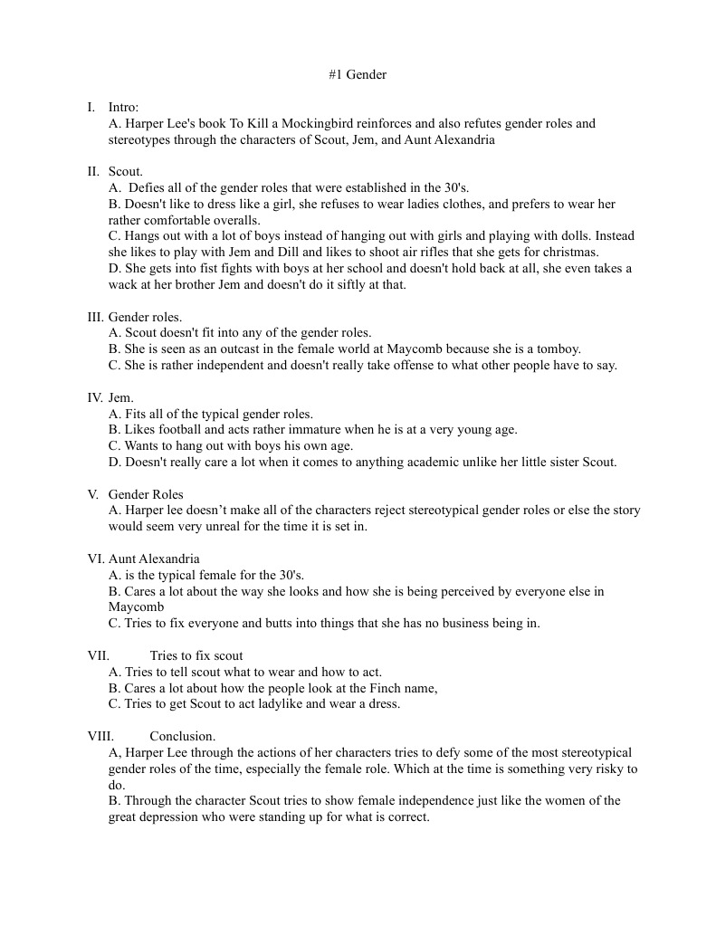 Gender Roles (To Kill A MockingBird) | PDF | To Kill A Mockingbird