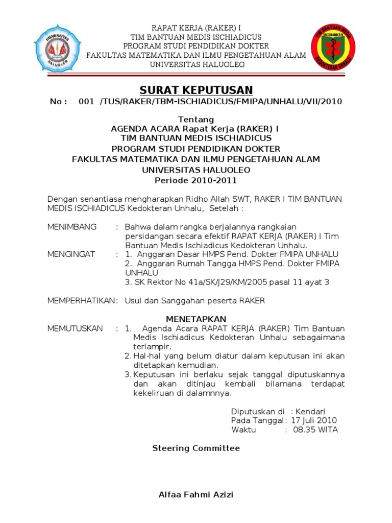 Surat Keputusan Rapat Kerja