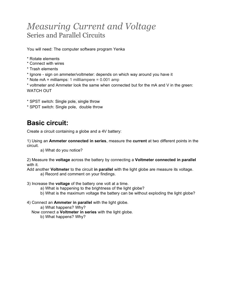 Measuring Current and Voltage Series and Parallel Circuits PDF
