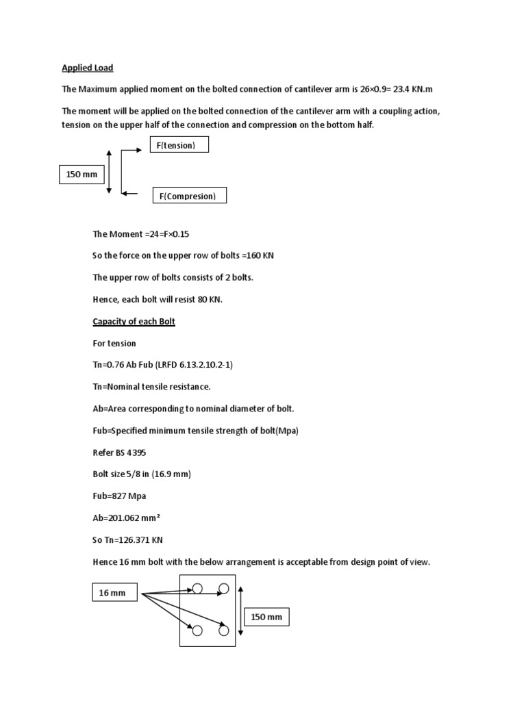 Cantilever Arm Bolt Load Analysis | PDF