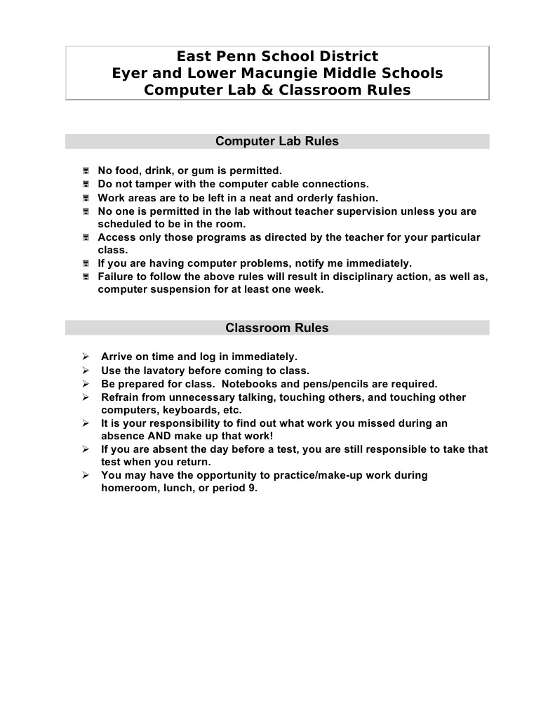 Computer Lab and Classroom Rules | PDF