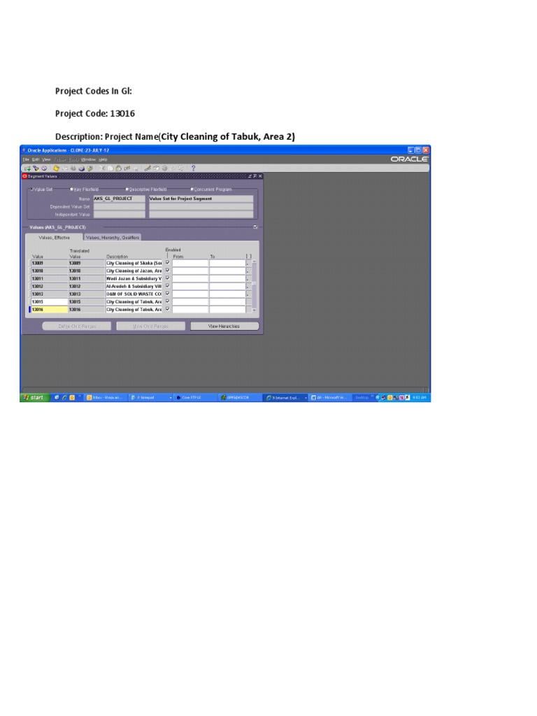 City Cleaning of Tabuk, Area 2) : Project Codes in GL: Project Code ...