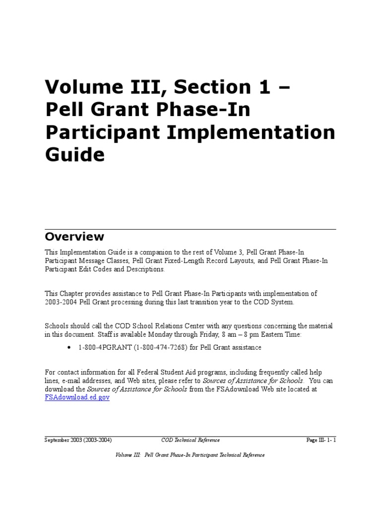 Description: Tags: 0304CODVol3Sec1PellIGvSept03 | PDF | Pell Grant ...