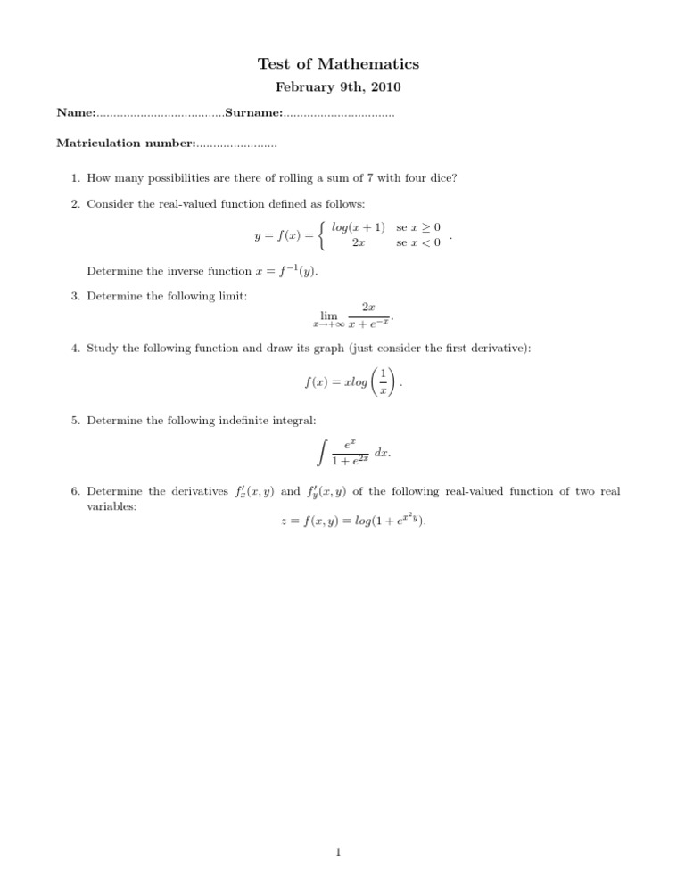 Mathematics Test Questions and Solutions | PDF